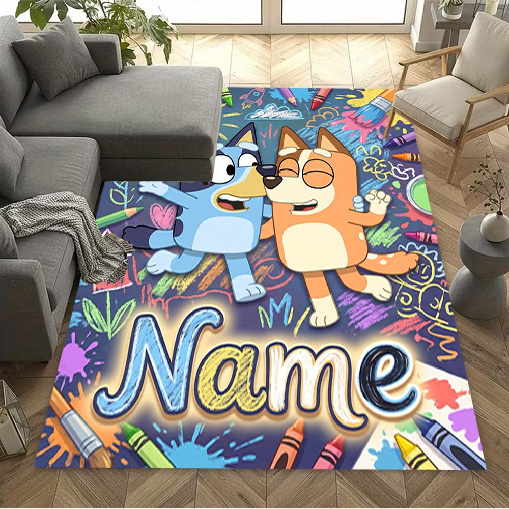 Bluey's Bubble Adventure Customize Your Name Floor Rug Office Rug Perfect for Playrooms Living Rooms Study room Balcony Antislip Carpet