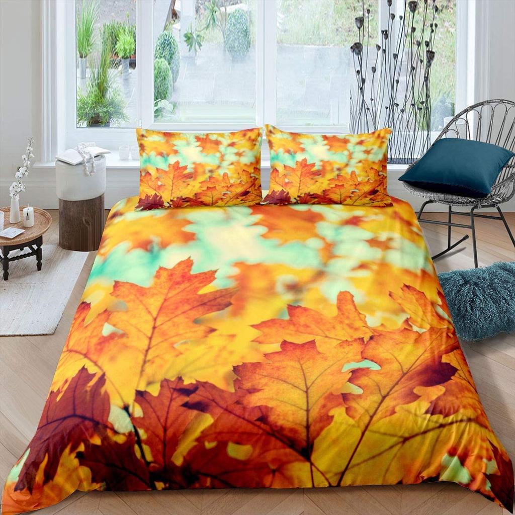 Comforter Maple Leaves Polyester Fall Theme Comforter With King Queen Size For Kids Boys Girl Bedding Set
