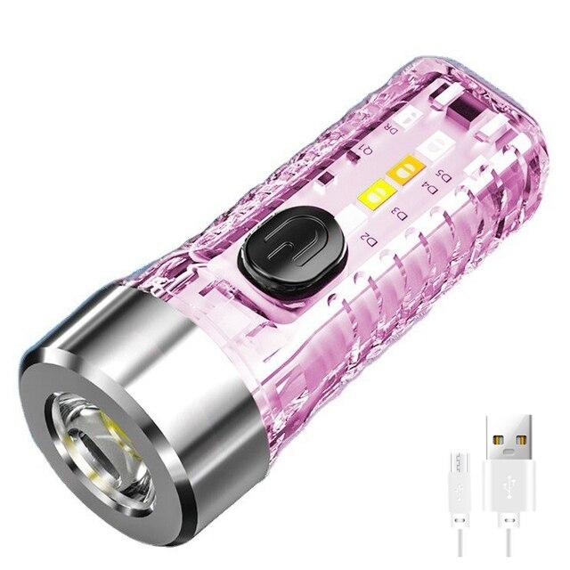 2022 Mini Keychain Flashlight USB Fast Charging Led Lights Waterproof Pocket Fluorescent Lamps Outdoor Warning Camping Flashlight