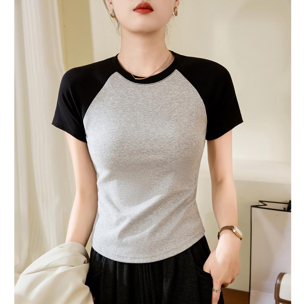 Футболка из чистого хлопка с короткими рукавами, женская летняя новая облегающая рубашка с верхом и низом