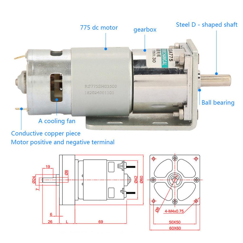 XD‑42GA775 Gear Motor Large Torsion Speed Motor with Bracket(10RPM12V)