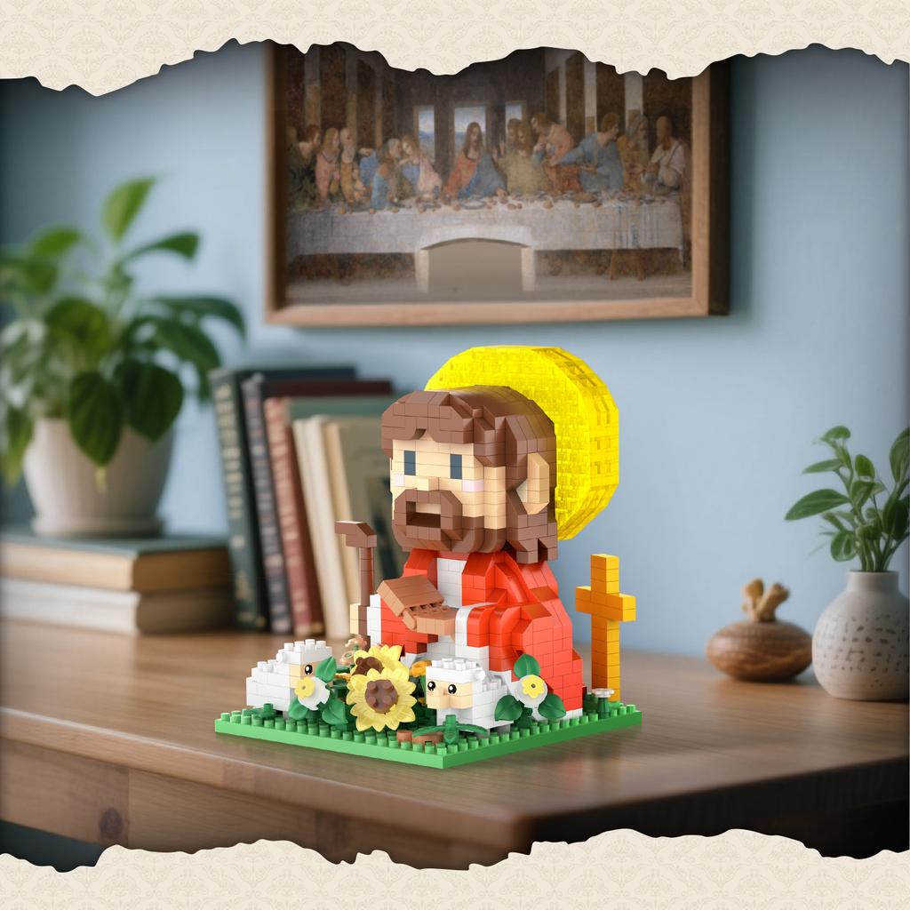 Non-Toxic Creative Desk Decoration Jesus Figures Building Blocks Kids Toys Sunflower Sheep With Led Lights Christmas Gifts
