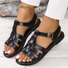 Сандалии большого размера с пряжкой на ремне и плоским дном, женская верхняя одежда, однотонные