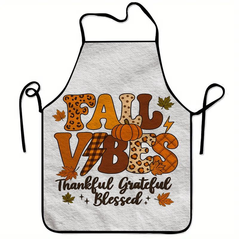 1pc Autumn Gift Printed Apron Fashionable Home Workwear, Durable BBQ Apron, Washable Reusable Kitchen and Dining