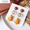 Trendy Women Yellow Resin Square Stone Clip Earrings Without Piercing Geometric Round Disc Slice Ears Clips On Earrings