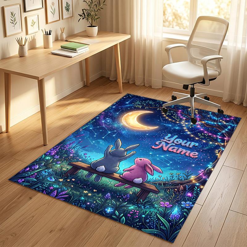 Easter Bunny Theme Crystal Velvet Rug Personalized Custom Name Text Soft Floor Mat Home Decor