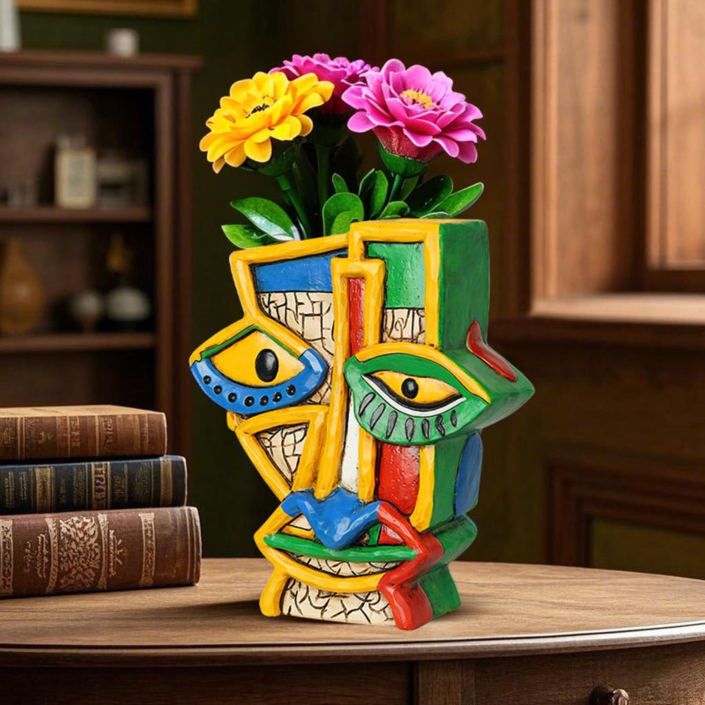 Абстрактный цветочный горшок для лица в стиле Пикассо - Бруталистский плантатор со скульптурным искусством для домашнего декора и посадки