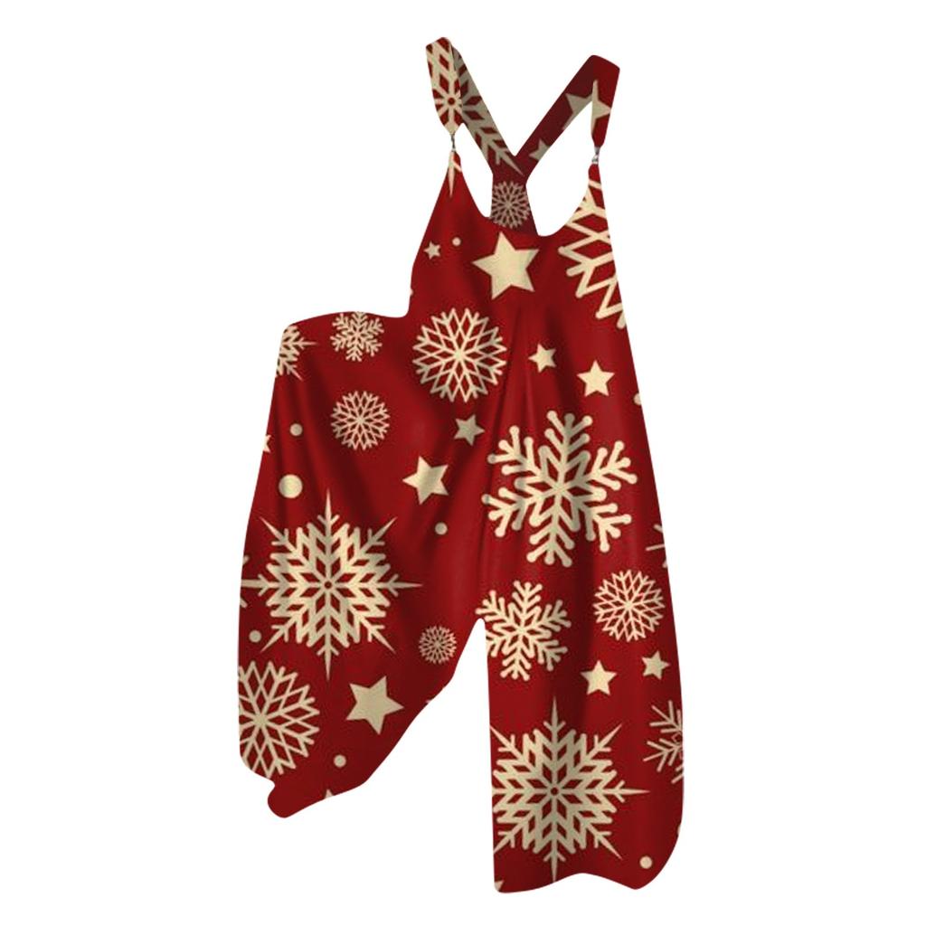Women's Summer Bib Pants Christmas Printed Vintage Jumpsuit (Non-Adjustable Straps)