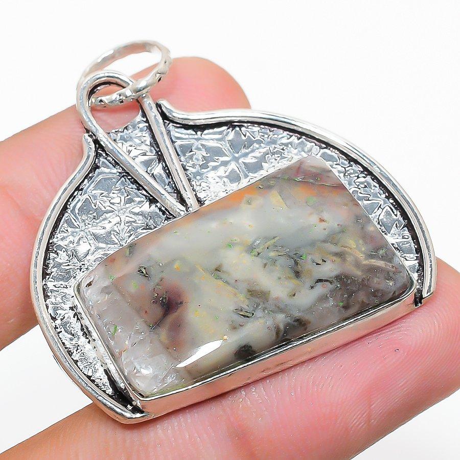 Natural Russian Dendritic Gemstone 925 Sterling Silver Pendant 1.69" q4S63