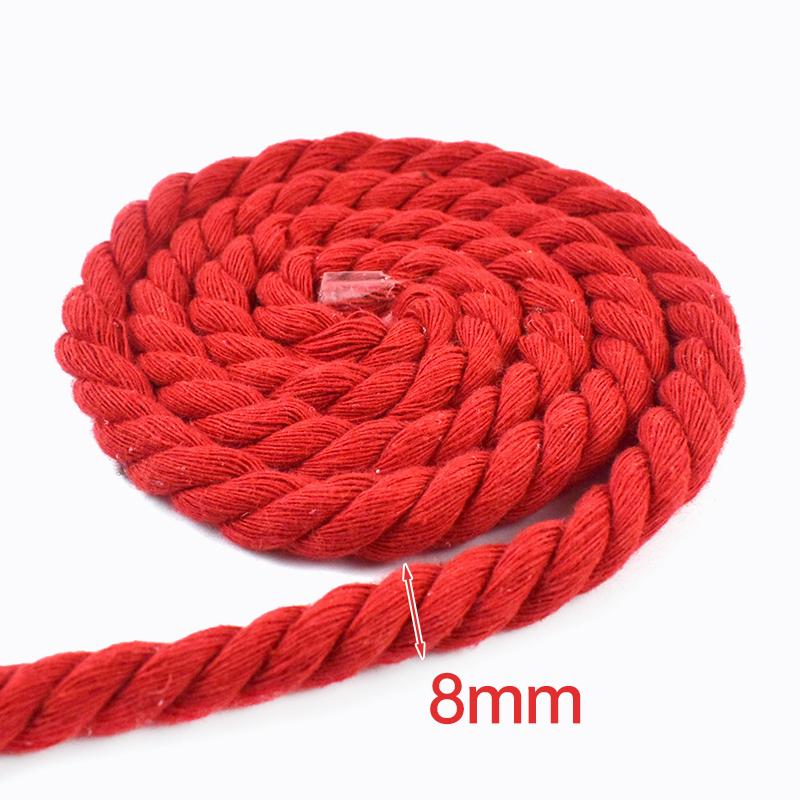 4/5/10/20M Red Sewing 3 Shares Twisted Cotton Cords 5-20mm Bag Belt Macrame Cord Knapsack Braided Rope DIY Clothes Accessories
