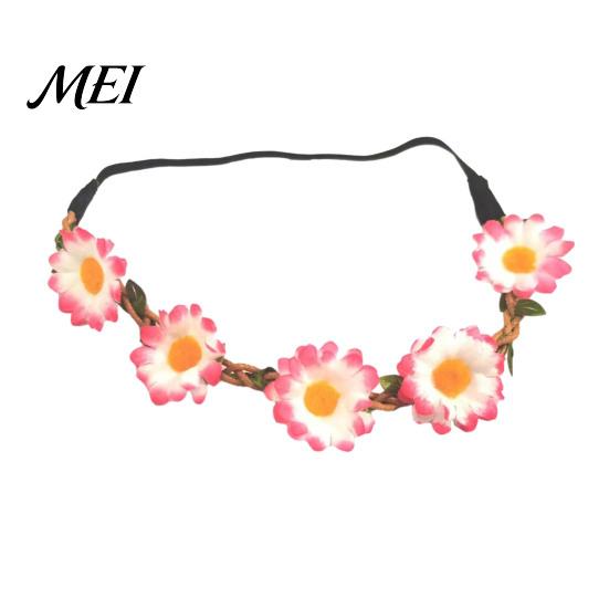 Elastic Daisy Headband for Children Sunflower/Daisy Wreath Women Girls, Flower Headpiece, Adjustable Floral Hair Accessory Beach Vacation Silk