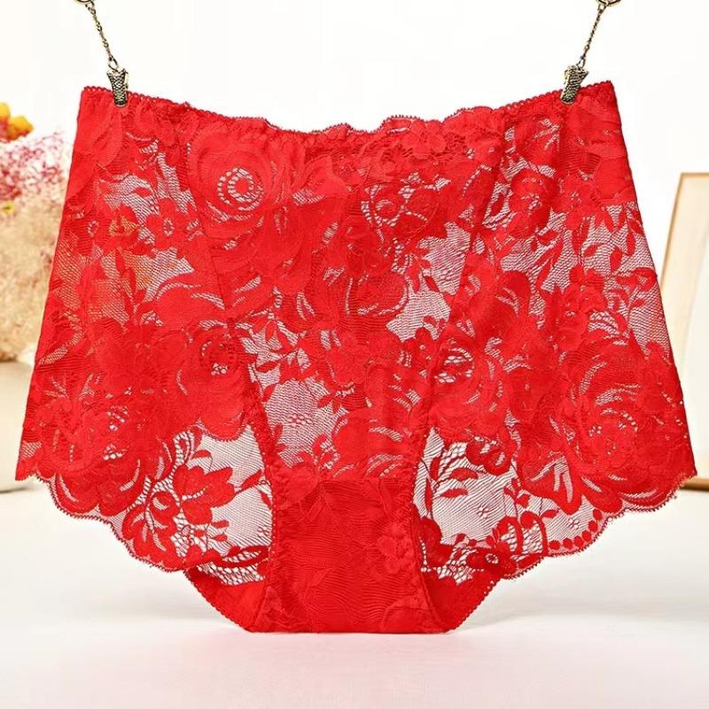 Sexy Lace Panties Women's Underpants Solid Color Large Size High Waist Briefs Breathable Lift Buttocks Female Underwear
