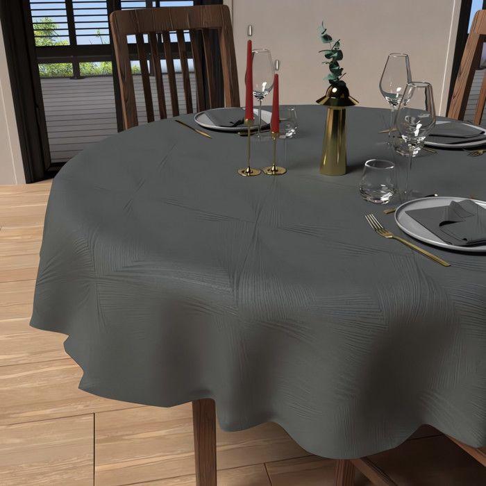 Round Stain-resistant Tablecloth Diameter 180 Cm LUXURY Gray, by Soleil d'Ocre