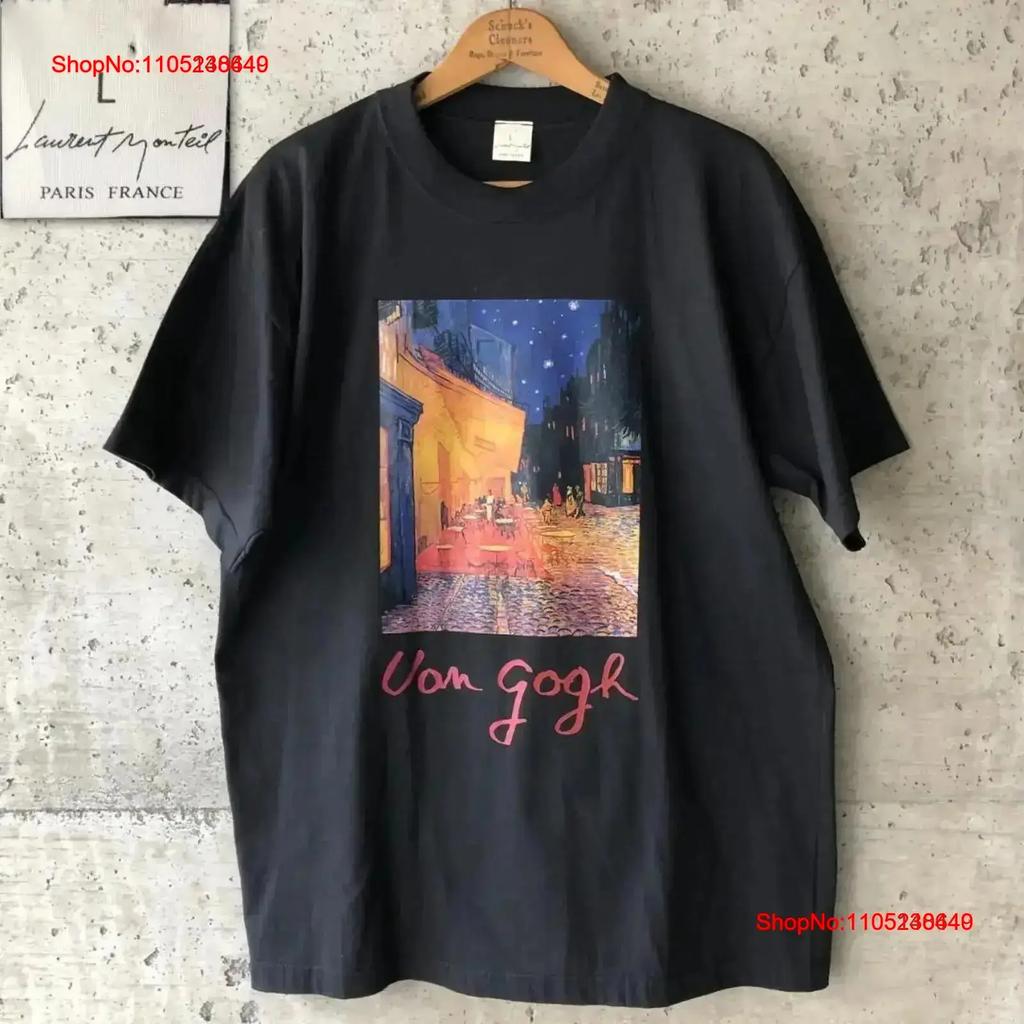 Xz S Van Gogh Art T Shirt Night Cafe Terrace Louvre Vintage Black No yo Washed streetwear Versatile Casual Soft