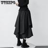 Japanese Gothic Irregular High Waist Pleated Skirts Women Black Harajuku Punk Cargo Skirt Summer Solid Casual Long Skirts