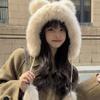 Winter Plush Bear Hat Cute Bucket Hat Wool Ear Protection Hat  Women