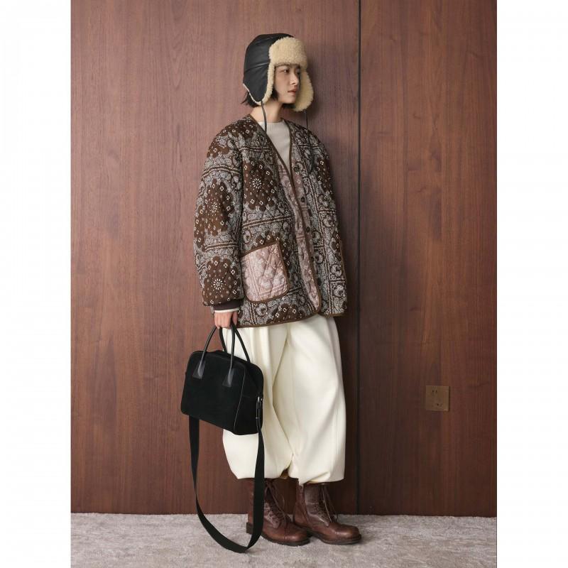 Womens Loose Fit V-Neck Cotton Puffer Coat With Paisley Print Winter Warm Oversized Jacket