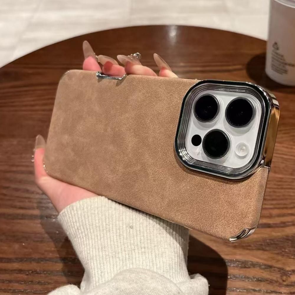 Роскошный деловой кожаный чехол с узором для телефона iPhone 14 16 Pro Max 15 13 12 с гальваническим покрытием объектива, простой однотонный чехол