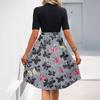 Women's Fashion Casual Belt Short Sleeve Round Neck Floral Elegant Temperament Dress