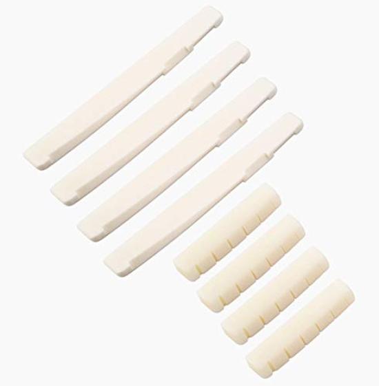 TSUCIA Guitar Bridge Nut Saddle Replacement Parts Made of Real Beef Bone for Acoustic Guitar Good Sound 4 Sets 8pcs &