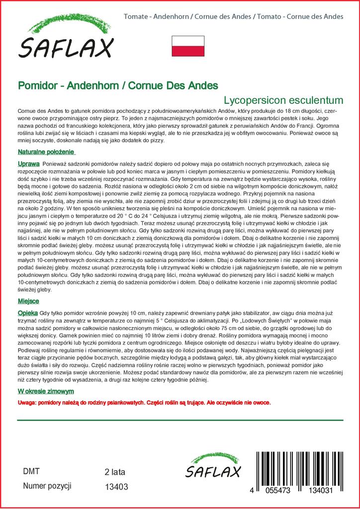 SAFLAX Помидор - Cornue des Andes - 10 семян - Lycopersicon esculentum