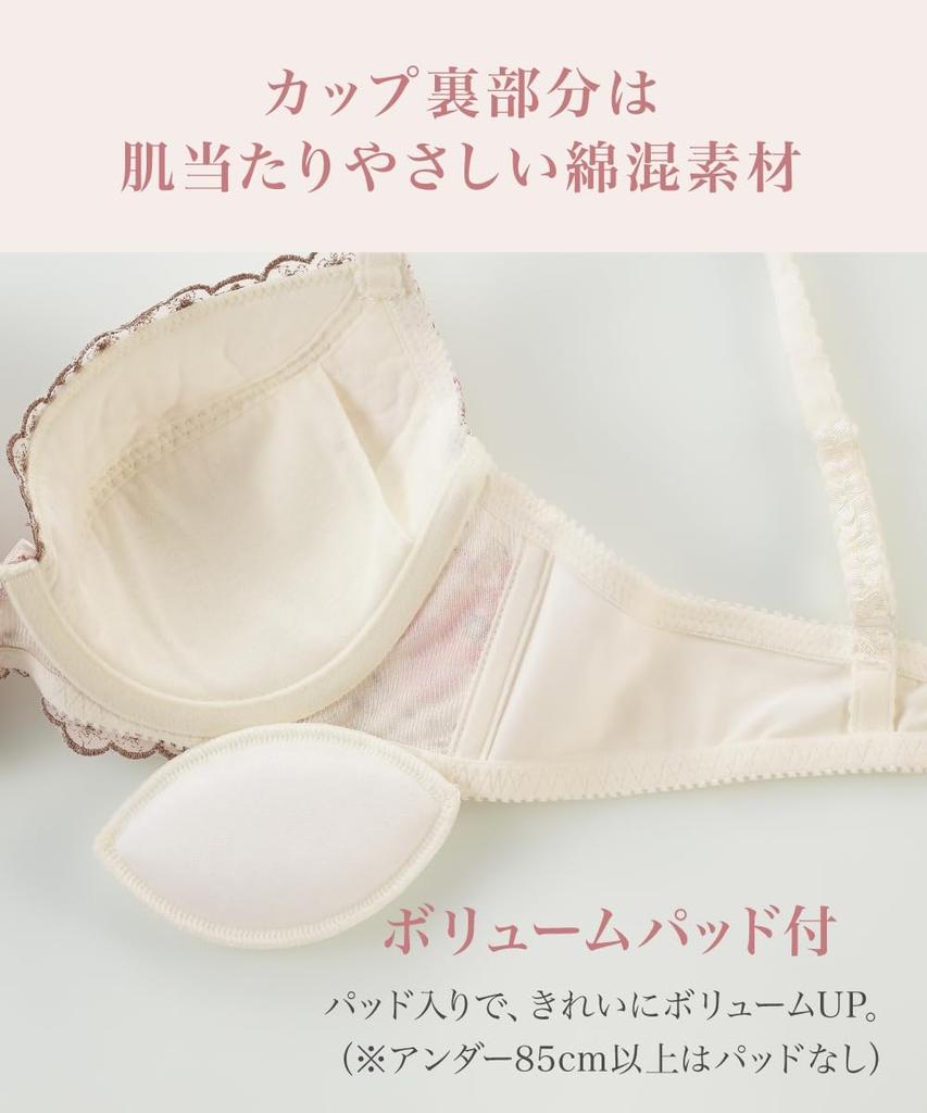 Nissen Bra and Panty Flower Bouquet Pattern Light C75 L Women's Set, (Triumph), Pink, /