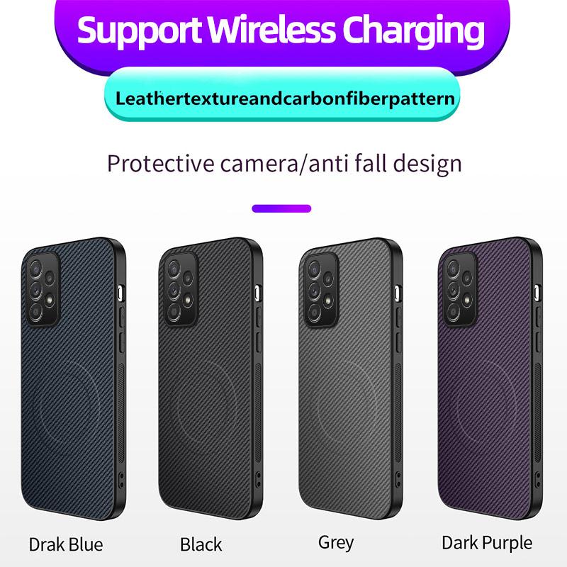Магнитный беспроводной чехол для зарядки для Samsung Galaxy A22 5G A23 A24 A25 A26 A32 A33 A34 A35 A36 Бронированный противоударный чехол из углеродного волокна