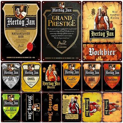 Домашний декор, тарелка, ретро, ​​пиво, металлические постеры, жестяная вывеска, винтажная металлическая табличка Hertog Jan, паб, бар, человек, пещера, украшение на стену 20x30 см