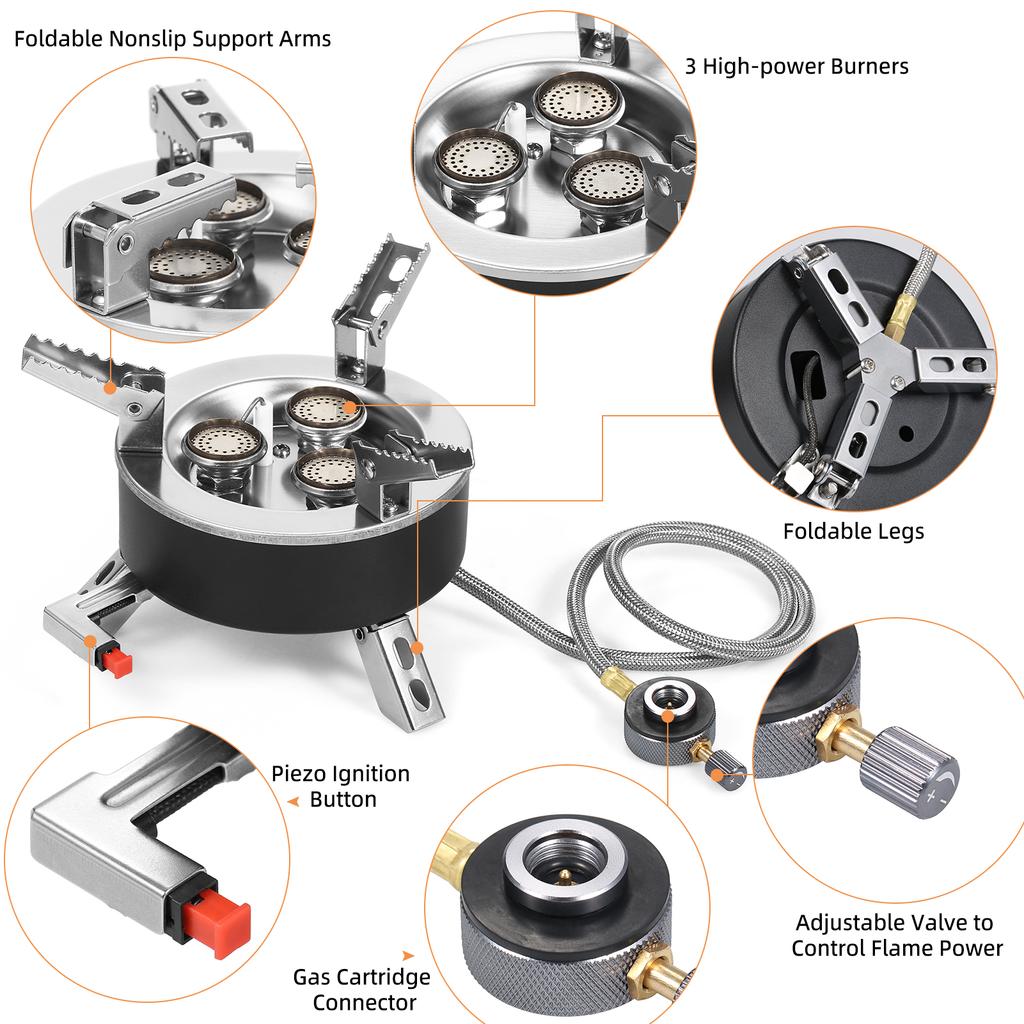 6800 Вт Газовая плита для кемпинга Складная 3 конфорки Пьезоподжиг Туристическая плита Походная плита Печь для кемпинга Пешего туризма