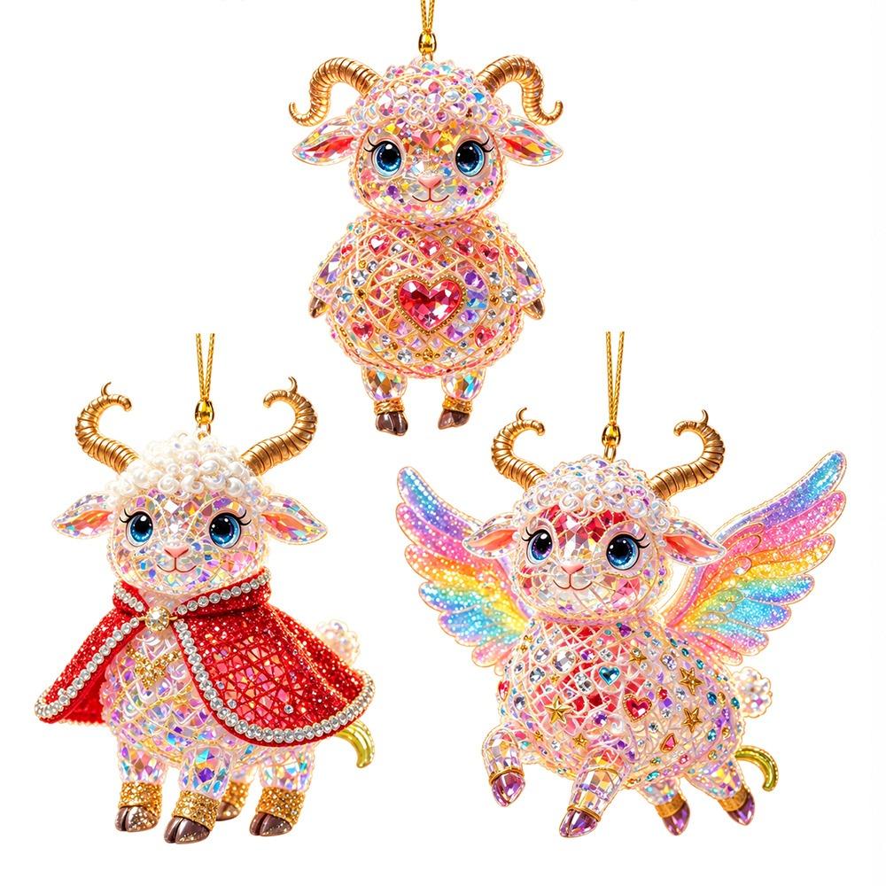 2D Flat Goat Hanging Ornament Set Shining Animal Hanging Decoration Holiday Party Decor