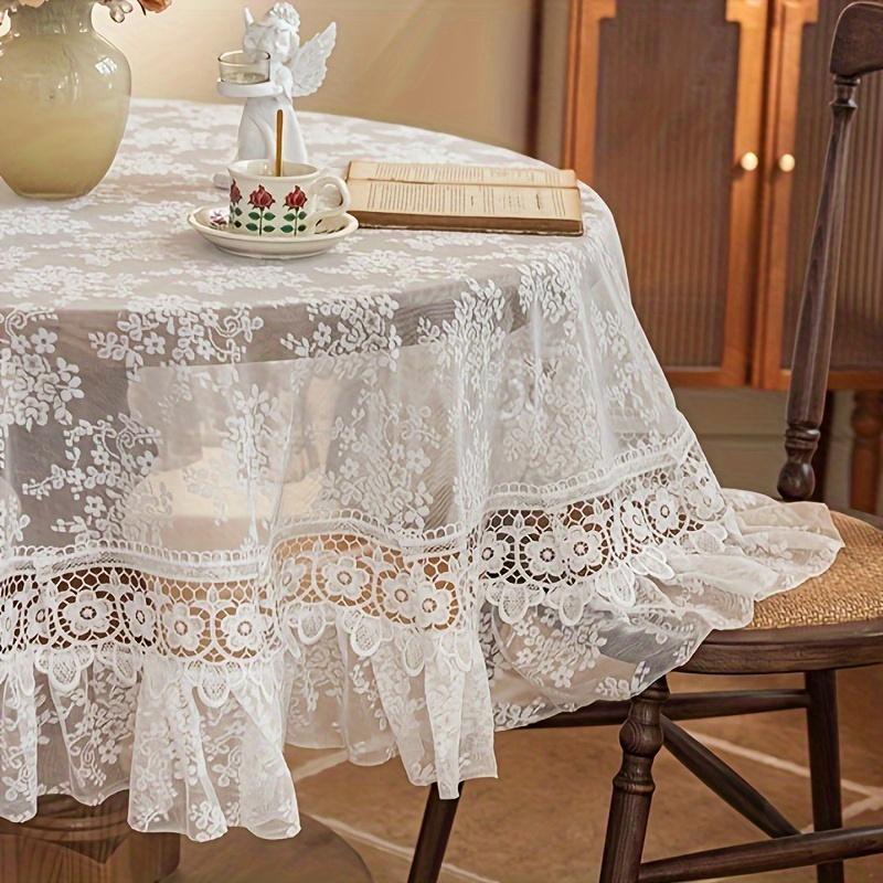 Белая кружевная вышитая круглая скатерть, цветочный узор, винтажный шарм для столовой, спальни, кафе, декор для вечеринки