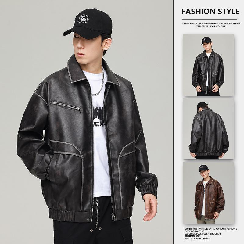 Американская кожаная куртка мужская ранняя осенняя новая уличная красивая повседневная куртка с лацканами High Sense