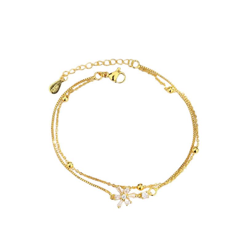 Sterling Silver S925 Silver Bracelet Women's New Flower Bracelet Korean Trend Fashion Temperament Zircon Cherry Blossom Double Layer Bracelet