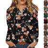 Women's Fashion Casual Long Sleeved Printed Button Round Neck Top Round Neck Top