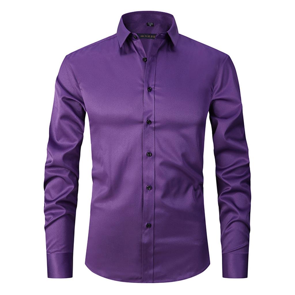 Elastic Shirt Men's Long Sleeve Shirt Men's Top Slim Solid Color Inch Shirt