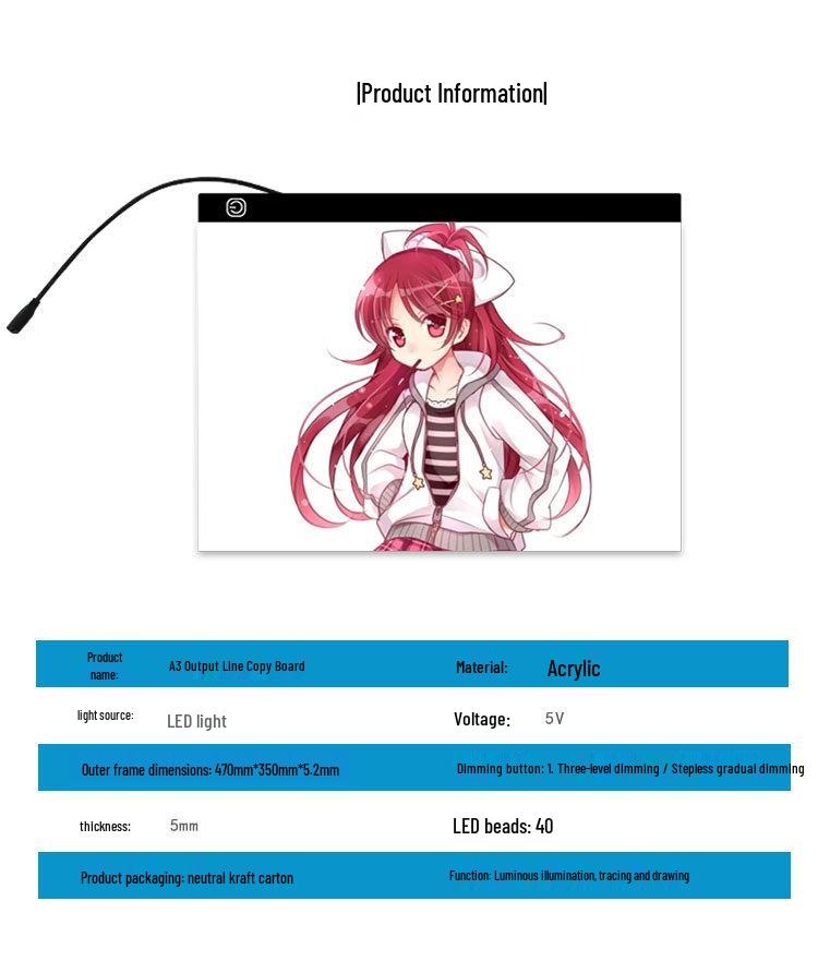 A4 LED Anime Drawing Board - Light-Up Tracing Table for Calligraphy, Sketching, and Diamond Painting.