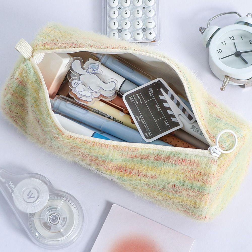 Canvas Plaid Cosmetic Storage Bag Large Capacity Pen Bag Woven Pencil Case Student Supplies