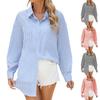 Women's Lapel Striped Loose Long Sleeved Shirt Pocket Top
