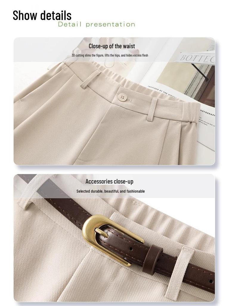 Бежевые женские брюки палаццо с высокой посадкой и драпировкой - Коллекция весна/лето 2025