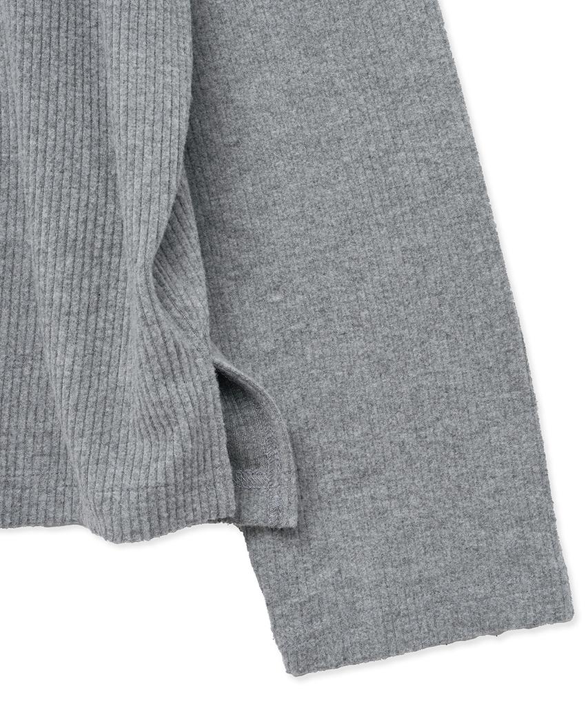 NOIRER Ribbed Henley Neck Long Sleeve T-Shirt (Gray)