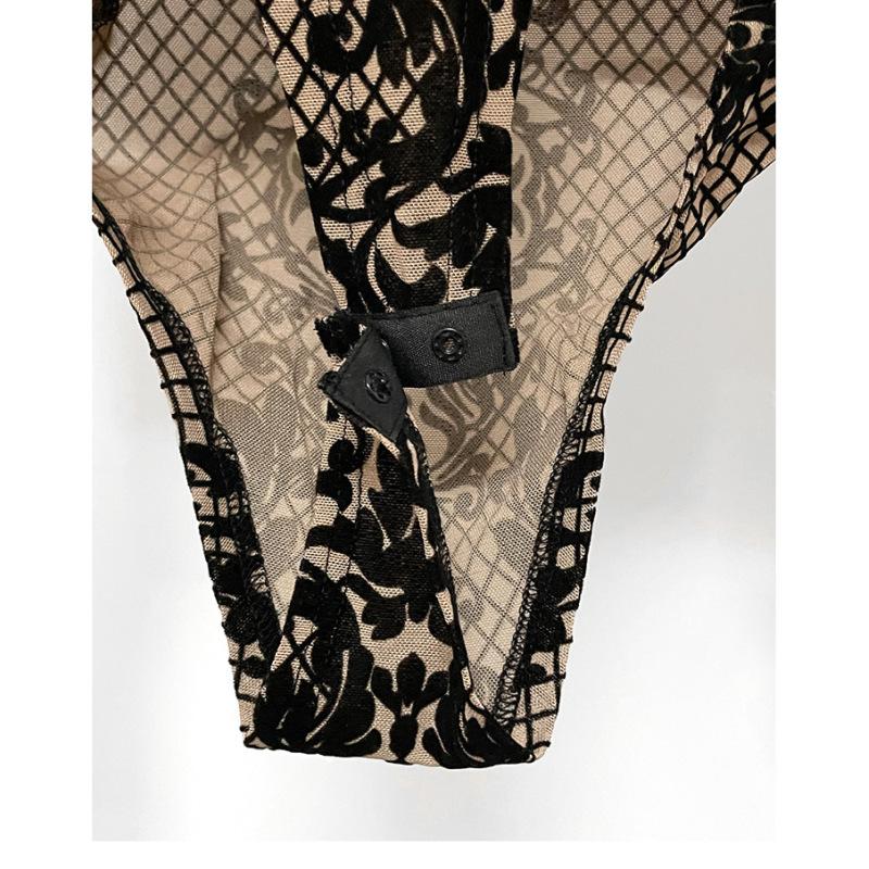 Women's Lace Sheer V Neck Long Sleeve T Shirts Tops Bodysuit Jumpsuit Bodycon Rompers Fall Clothes Clubwear Bodysuits