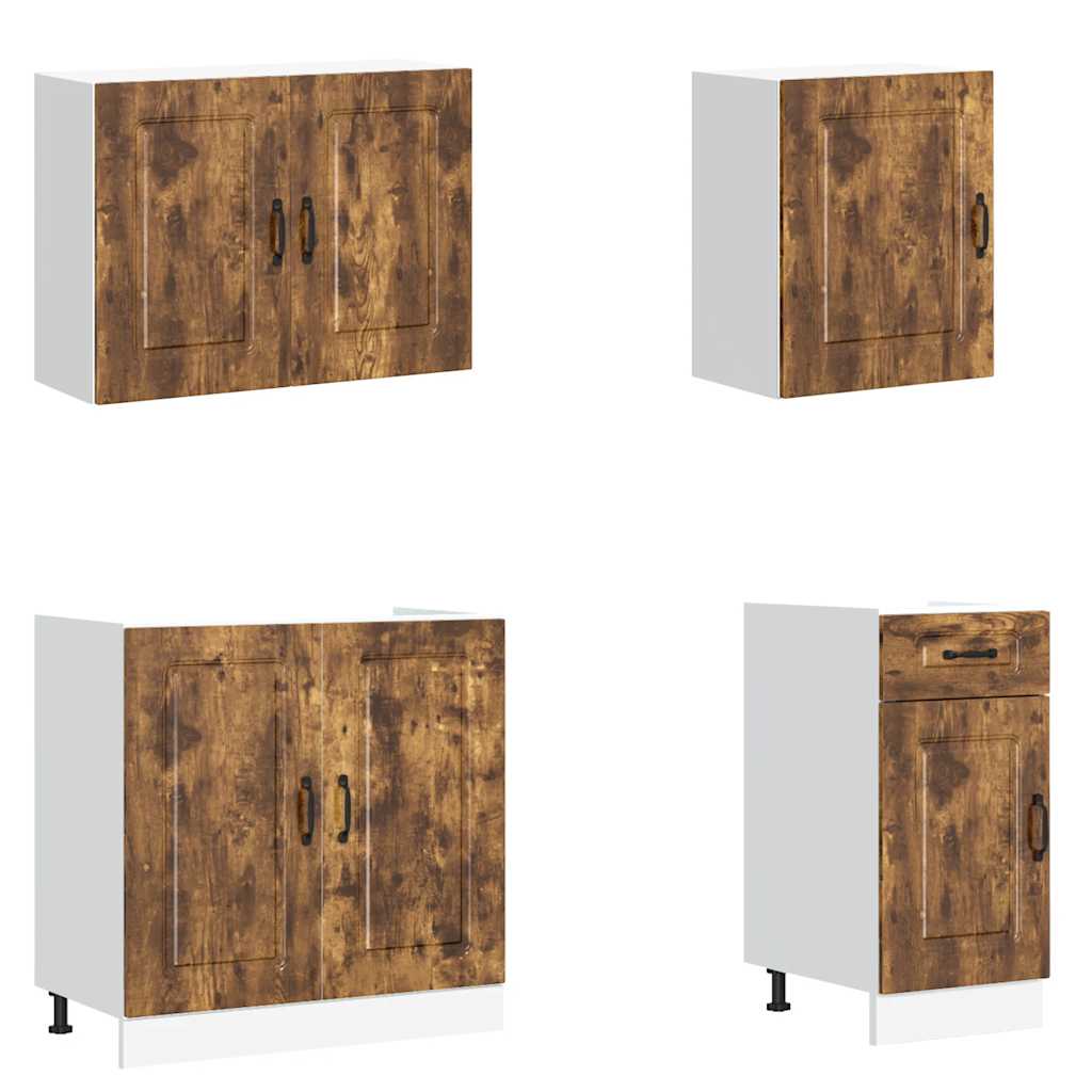 7 Piece Kitchen Cabinet Set Kalmar Smoked Oak Wood Based Panel
