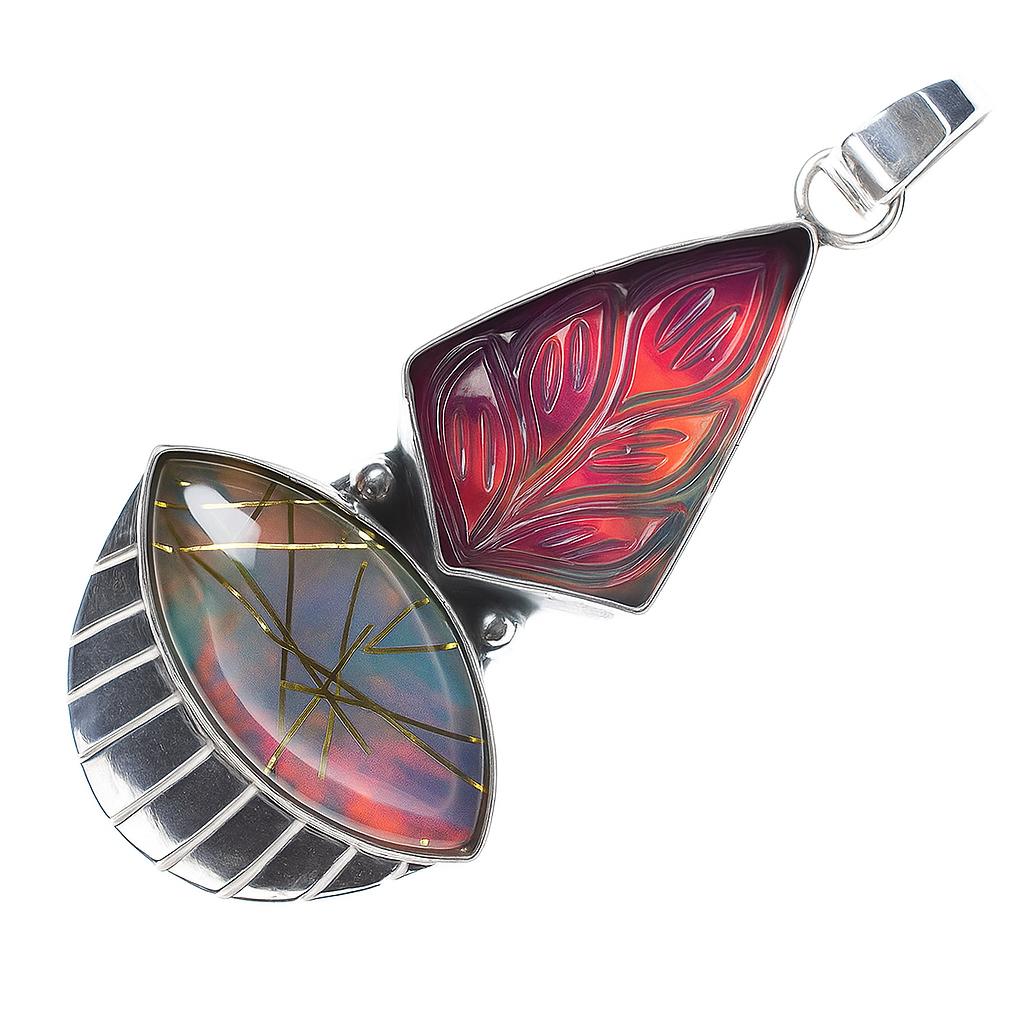 A+ CERTIFIED 45 Ct Natural Opal Fancy Cut Gemstone 925 Sterling Silver Pendant