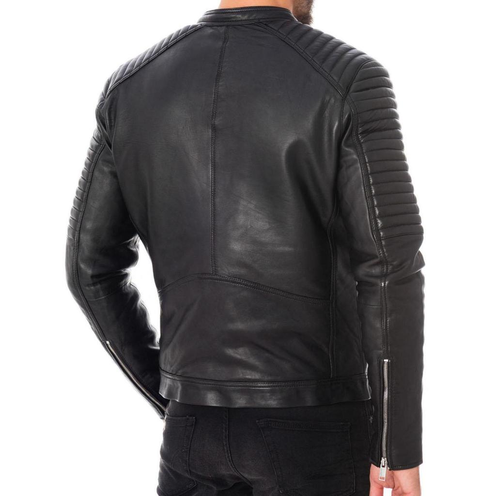 SkinOutfit Men's Genuine Lambskin Black Leather Jacket Stylish Motorcycle Bomber Biker Outerwear MJ 223