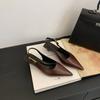 Мода 2025 Черные Летние Новые Женские Сандалии Модные Заостренный Носок Мелкие Слипоны Женские Элегантные Туфли-Слингбэки Тонкий Средний Каблук Платье Мюли