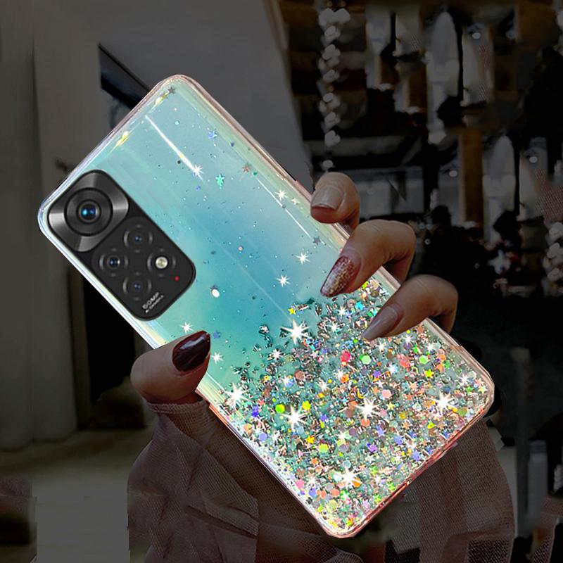 Роскошный блестящий градиентный чехол для телефона для Xiaomi Redmi Note 11 Pro 11S A1 10 Mi 12 12T Poco C3 M4 Pro 5G, прозрачная задняя крышка с блестящими звездами и блестками