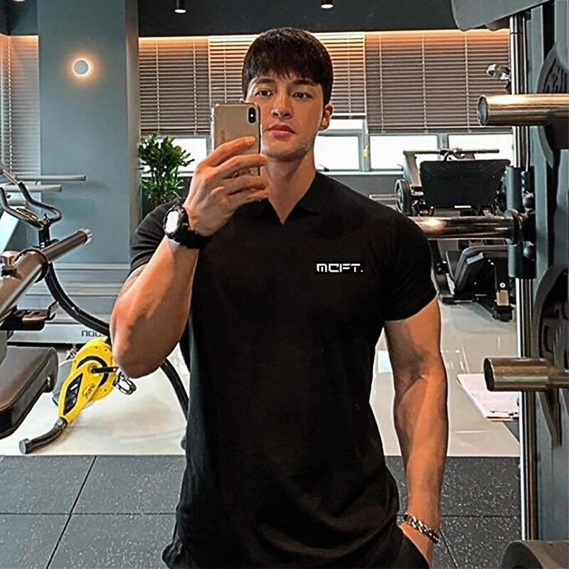 Muscleguys Summer High Quality Trend Men's Fitness Short-sleeve Polo Shirt Casual Lapel Versatile Short-sleeve T-shirt Men Daily Clothing