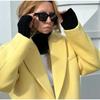 Модное желтое шерстяное длинное пальто для женщин, утолщенное, теплое, свободное, с лацканами, с длинным рукавом, на одной пуговице, однотонное пальто 2024 года, осень-зима, элегантная ветровка