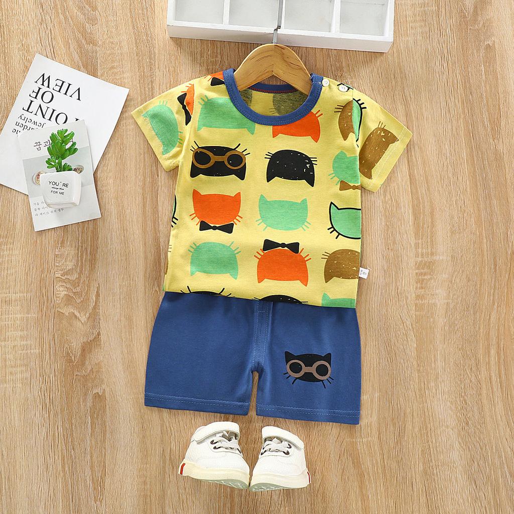 Two Pieces Children's Short-sleeved Suit Cotton Baby Clothes Boy Shorts Girls 1-7 Years Old Summer Children's Clothing