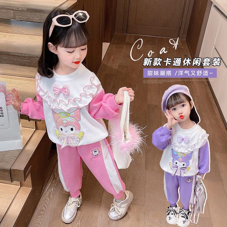 Girls Ruffled Hoodie Set Spring Autumn Stylish Two Piece Outfit